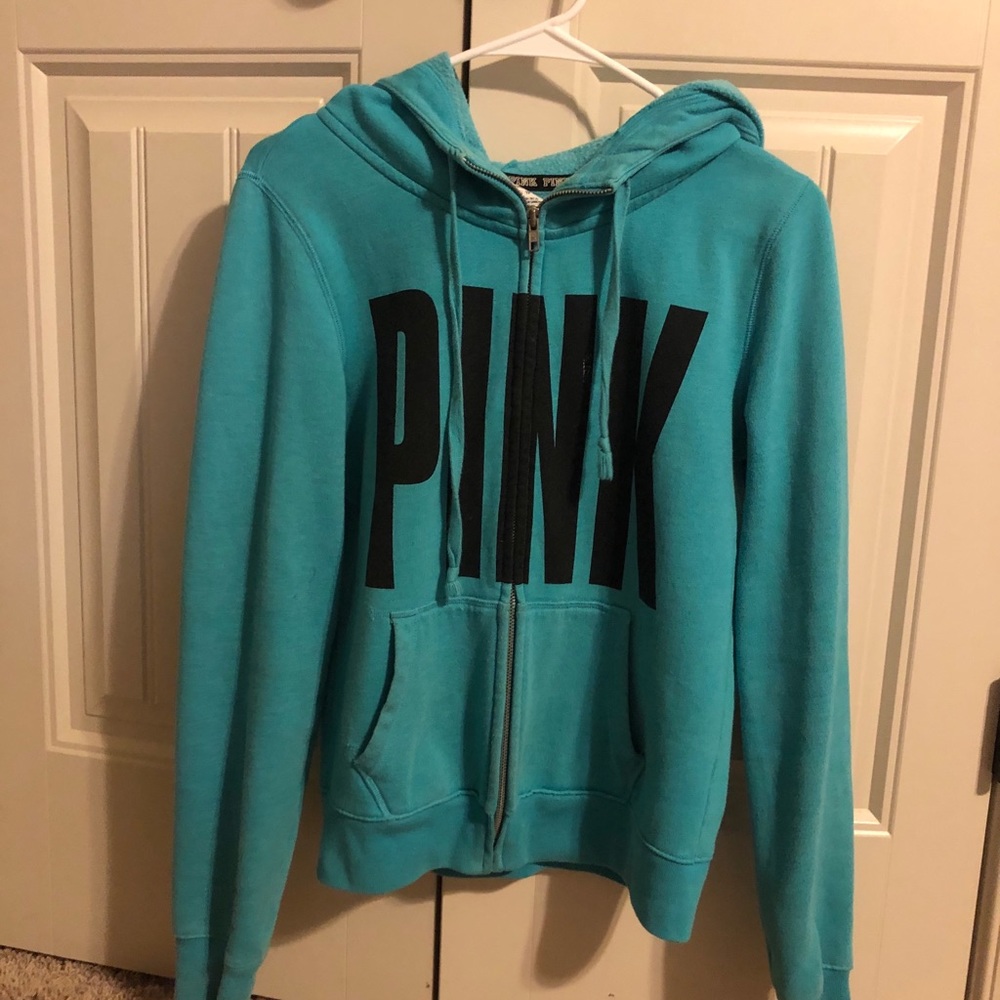 Pink jacket. Zip up w/hoodie.